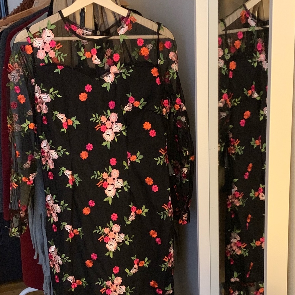 Black dress with floral overlay. NWOT!